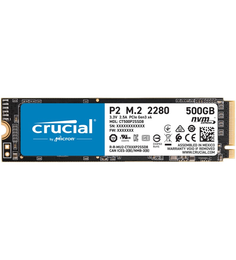 SSD M.2 Crucial P2 CT500P2SSD8 de 500GB NVMe hasta 2300MB/s de Lectura