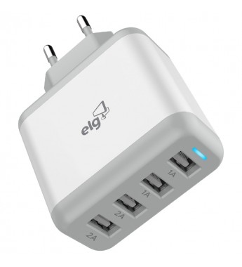 Cargador de Pared ELG WC48A con 4 entradas USB 4.8A/24W - Blanco