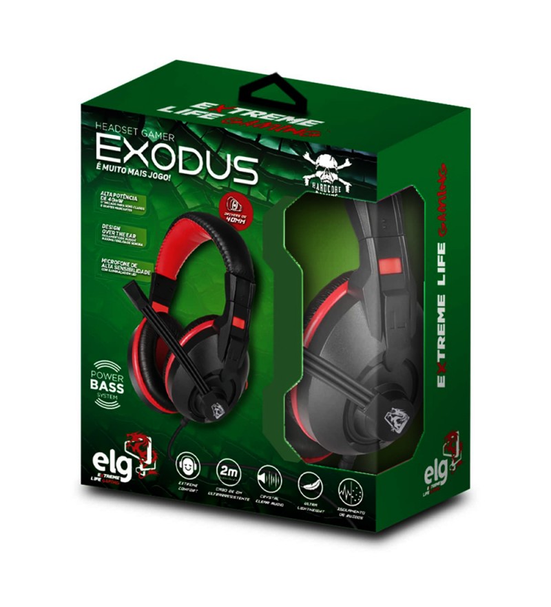 Headset ELG Exodus HGEX Gaming Micrófono Retráctil/Driver de 40 mm - Negro/Rojo