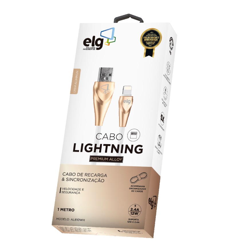 Cable ELG AL810WH Conectores en Aluminio USB a Lightning (1 metro) - Blanco/Dorado