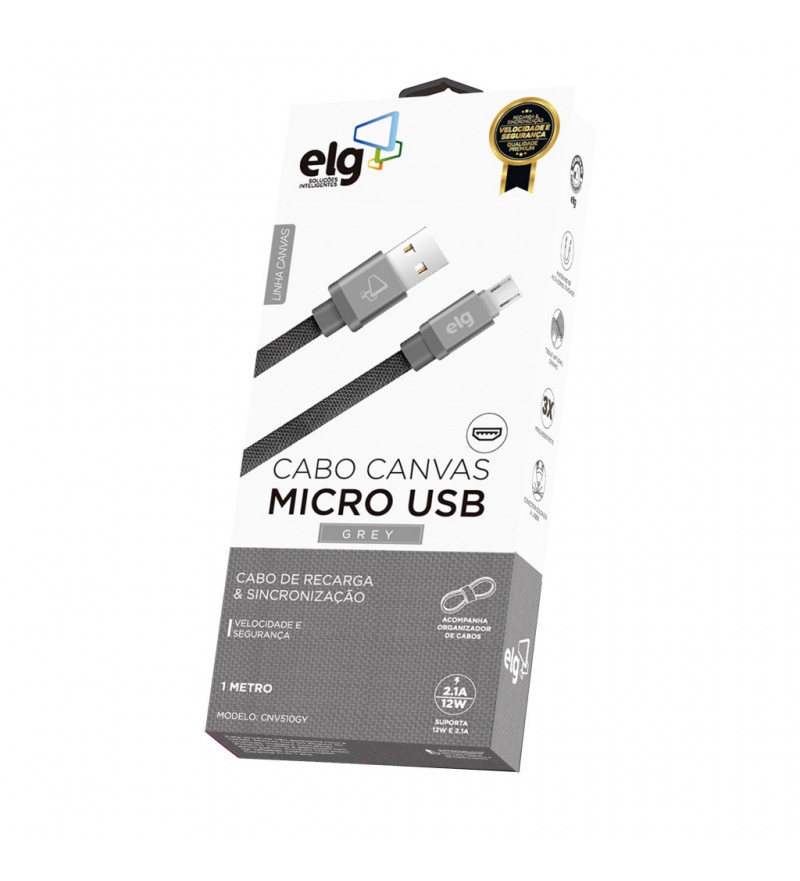 Cable ELG CNV510GY Canvas USB a MicroUSB (1 metro) - Gris