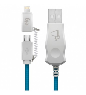Cable ELG LED8510BE 2 en 1 MicroUSB + Lightning 12W/2.1A (1 metro) - Azul