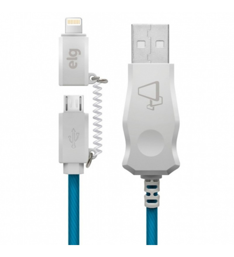 Cable ELG LED8510BE 2 en 1 MicroUSB + Lightning 12W/2.1A (1 metro) - Azul