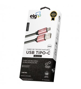 Cable ELG SKNC10BK Tela Reforzado USB a USB Tipo-C (1 metro) - Negro/Rosa