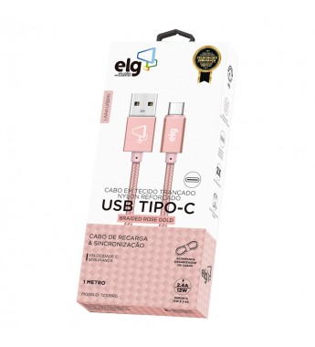 Cable ELG TC10BRG Nylon USB a USB Tipo-C (1 metro) - Rosa