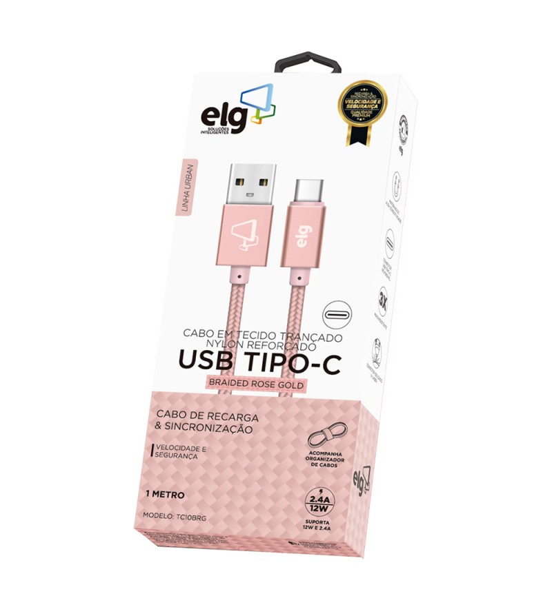 Cable ELG TC10BRG Nylon USB a USB Tipo-C (1 metro) - Rosa