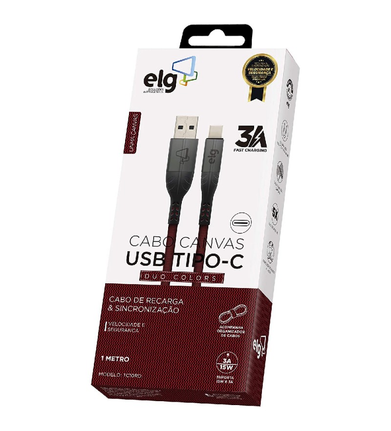 Cable ELG TC10RD Canvas USB a USB Tipo-C (1 metro) - Rojo/Negro