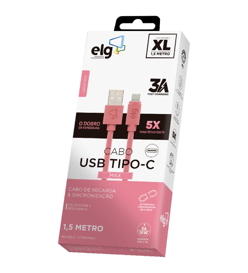 Cable ELG TC15PKMAX USB a USB Tipo-C (1.5 metros) - Rosa