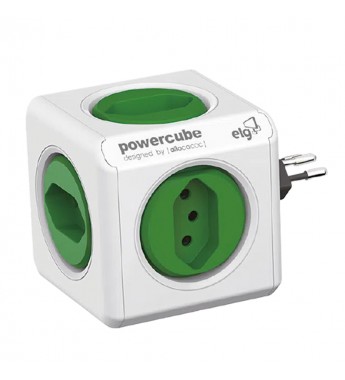 Zapatilla Eléctrica ELG Power Cube PWC-R5 con 5 Enchufes Tripolar/Bivolt - Blanco/Verde