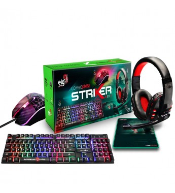 Combo Gaming ELG Striker CGSR41 4 en 1 Mouse + Mouse Pad + Headset + Teclado con Retroiluminación RGB (Portugués) - Negro 