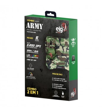 Kit Mouse Gaming + Mouse Pad ELG CGMMAY Army 3200DPI Ajustable/6 Botones - Camuflado