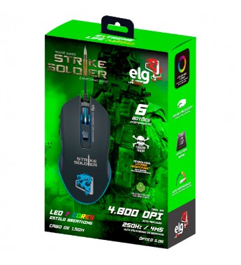 Mouse Gaming ELG MGSS Strike Soldier 4800DPI Ajustable/6 Botones - Negro
