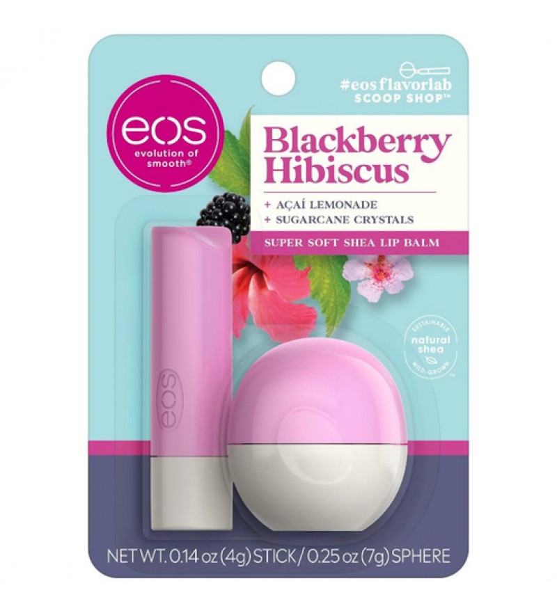 Protector Labial EOS Lip Balm Stick + Lip Balm Sphere Blackberry Hibiscus 4/7g (2 Unidades)