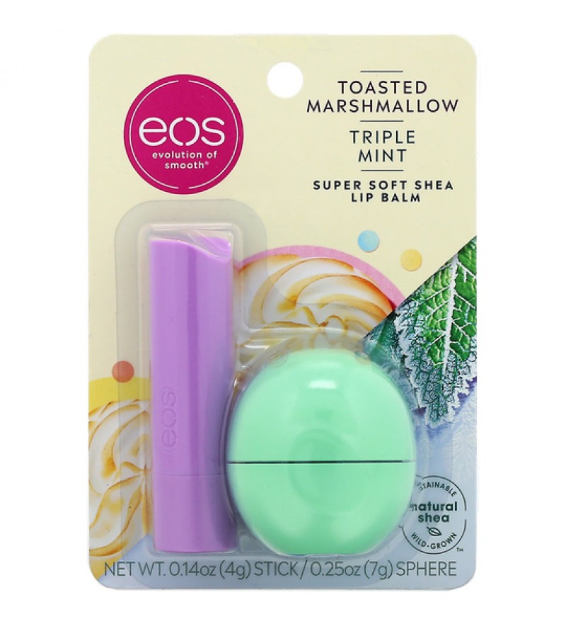 Protector Labial EOS Lip Balm Stick + Lip Balm Sphere Toasted Marshmallow and Triple Mint 4/7g (2 Unidades)