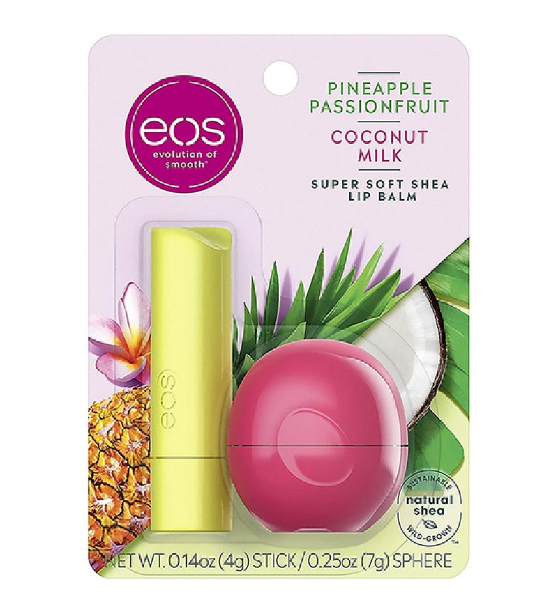 Protector Labial EOS Lip Balm Stick + Lip Balm Sphere Pineapple Passionfruit and Coconut Milk 4/7g (2 Unidades)