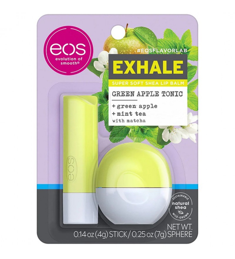 Protector Labial EOS Lip Balm Stick + Lip Balm Sphere Exhale - Green Apple Tonic 4/7g (2 Unidades)
