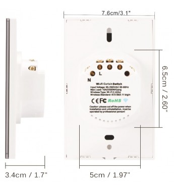 Interruptor de Pared Smart para Cortina Eachen Wifi Touch Switch EA8600047 Wi-Fi/3 Botones - Blanco