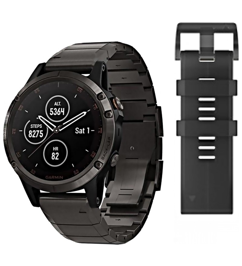 Smartwatch Garmin Fenix 5 Plus de 47mm 010-01988-03 con Pantalla 1.2"/GPS/Wi-Fi/Bluetooth (Sapphire) - Gris carbón