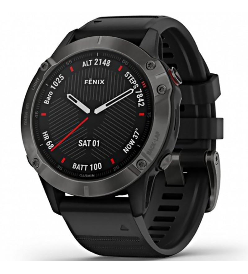 Smartwatch Garmin Fenix 6 de 47mm 010-02158-10 con Pantalla 1.3"/GPS/Wi-Fi/Bluetooth (Sapphire) - Negro/Rojo