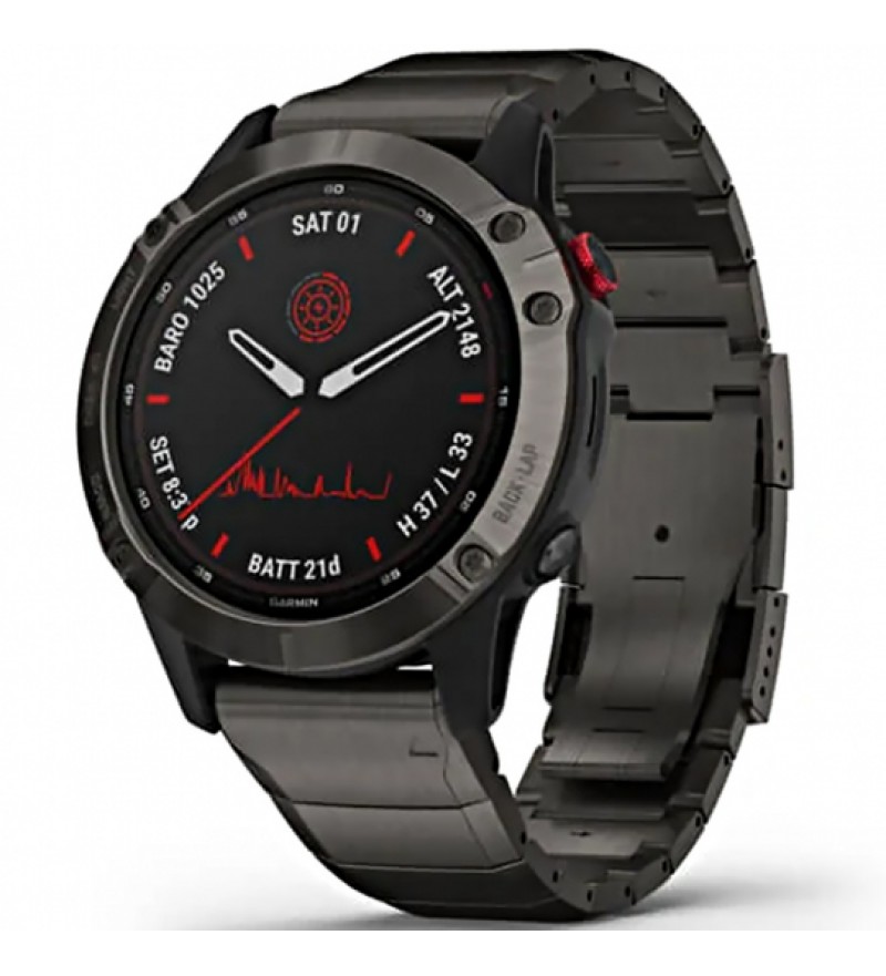 Smartwatch Garmin Fenix 6 Pro de 47mm 010-02410-25 con Pantalla 1.3"/GPS/Wi-Fi/Bluetooth (Solar) - Negro/Rojo