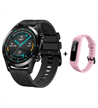 Smartwatch Huawei Watch GT 2 LTN-B19 con Pantalla 1.39"/46mm/Bluetooth/GPS - Matte Black + Smartwatch Huawei Band 4e AW70 - Mineral Red