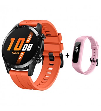 Smartwatch Huawei Watch GT 2 LTN-B19 con Pantalla 1.39"/46mm/Bluetooth/GPS - Sunset Orange + Smartwatch Huawei Band 4e AW70 - Mineral Red