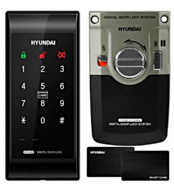 Cerradura Electrónica Hyundai HYU-420 para puerta con 2 Vías (Código Secreto y Clave de tarjeta) - Negro/Gris