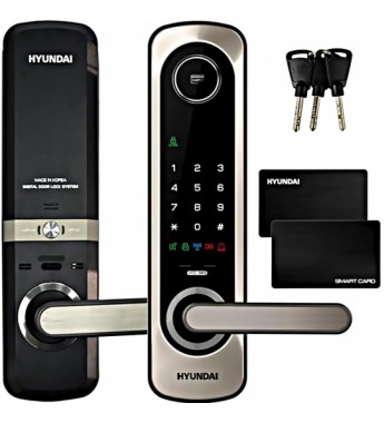 Cerradura Electrónica Hyundai HYU-6450 para puerta con 3 Vías (Llave Mecánica, Código Secreto y Clave de tarjeta) - Negro/Gris