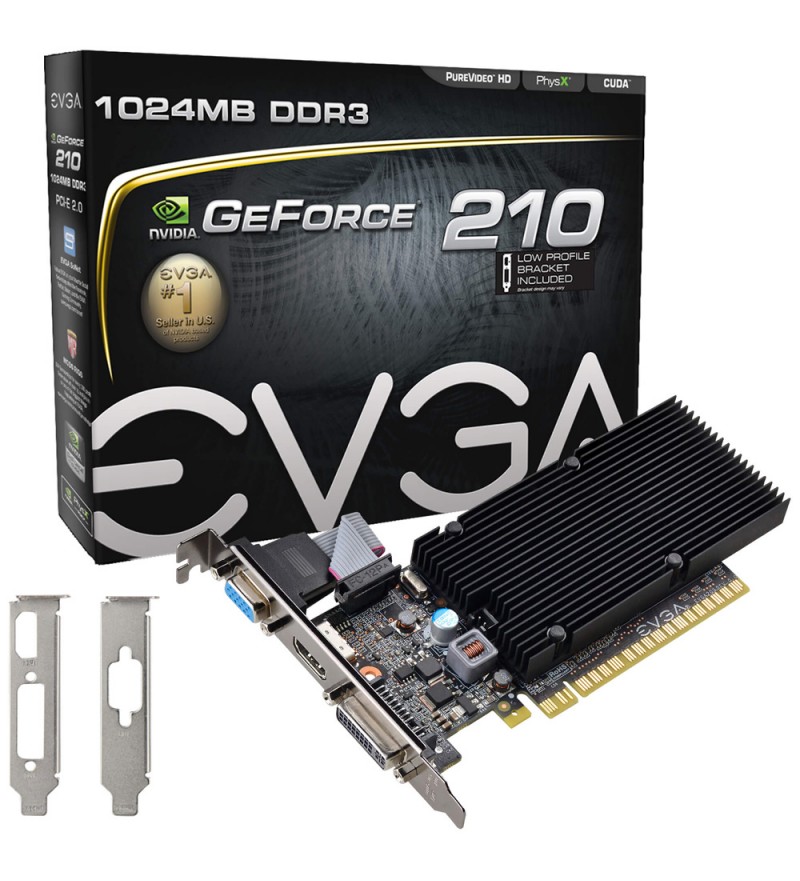 Placa de Vídeo EVGA NVIDIA GeForce 210 01G-P3-1313-KR con 1GB DDR3/1238MHz/DVI-I/HDMI/VGA