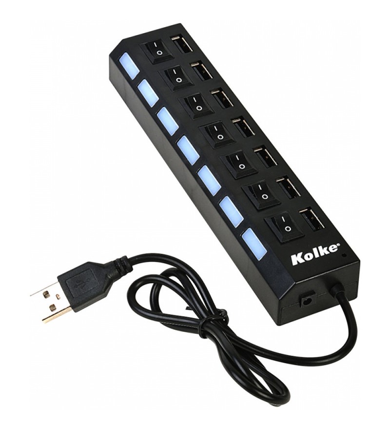 Hub USB Kolke KAV-105C con 7 puertos USB 2.0 - Negro