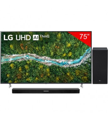 Smart TV LED de 75" LG 75UP7750PSB 4K UHD con Bluetooth/Wi-Fi/Bivolt (2021) + Barra de Sonido LG SK5 Bluetooth Bivolt