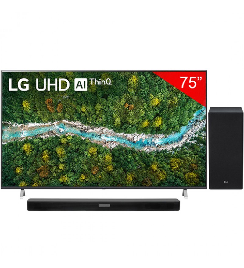 Smart TV LED de 75" LG 75UP7750PSB 4K UHD con Bluetooth/Wi-Fi/Bivolt (2021) + Barra de Sonido LG SK5 Bluetooth Bivolt