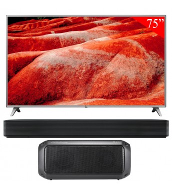 Smart TV LED de 75" LG 75UM7570 Ulta HD 4K + Soundbar SK1 + Speaker XBOOM Go PK3 (2019) - Plata/Negro