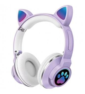 Auriculares Inalámbricos Luo Cat ME-1 con Micrófono/Bluetooth/Lector de Tarjeta microSD - Violeta/Blanco