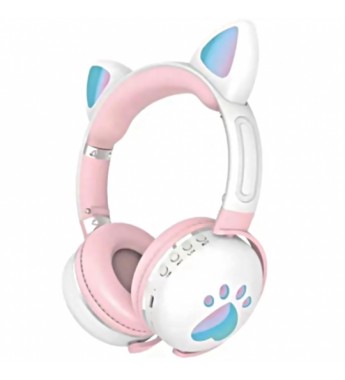 Auricular Inalámbrico Luo Cat Ear ME-2 con Micrófono - Blanco/Rosa