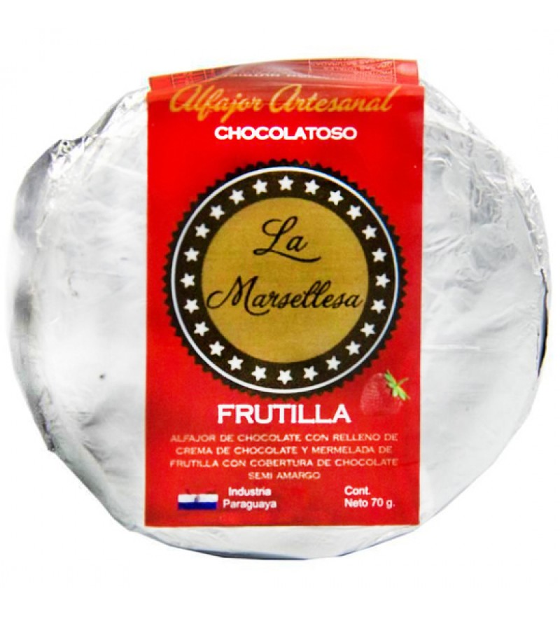 Alfajor Artesanal La Marsellesa Boutique Frutilla de 70g - Chocolate con Frutilla