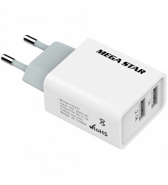 Cargador de Pared Megastar CH331 con 2 entradas USB 2.1A - Blanco