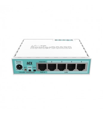 Router MikroTik Hex RB750GR Gigabit Ethernet con CPU Dual Core a 880 MHz, 256 MB de RAM, USB, microSD, RouterOS L4 de 470 Mbps - Blanco