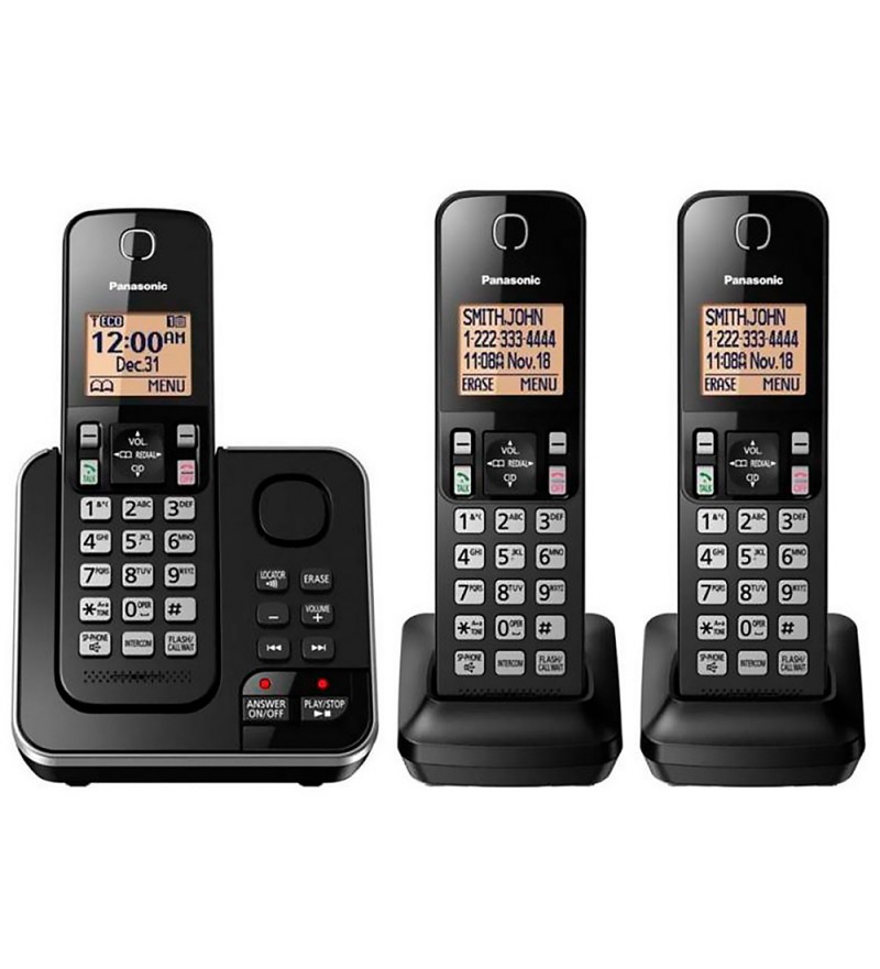 Teléfono Inalámbrico Panasonic KX-TGC363 con Identificador de Llamadas (3 Unidades) - Negro
