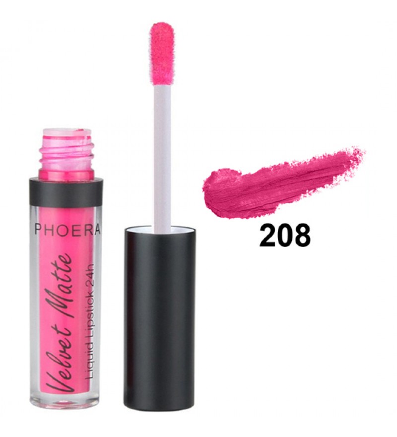 Brillo Labial Phoera Velvet Matte Liquid Lipstick 208 Pink - 2.5mL