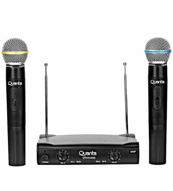 Micrófono Dinámico Inalámbrico Dual Quanta VHF QTMIC202 - Negro/Gris