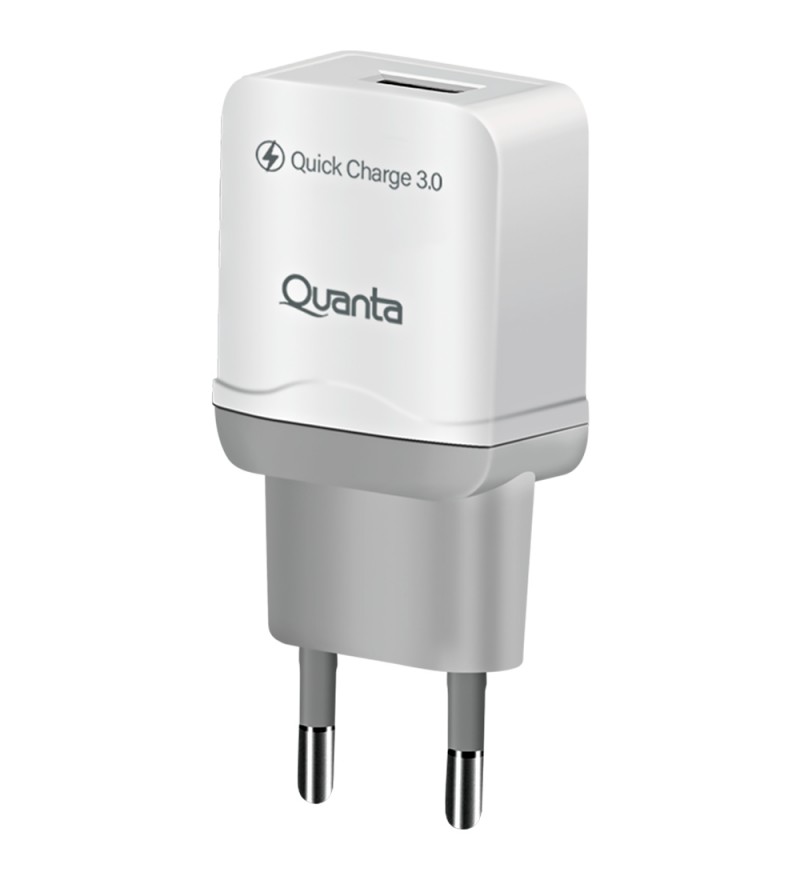 Cargador de Pared Quanta QTAT02 con entrada USB 3.0A - Blanco/Gris
