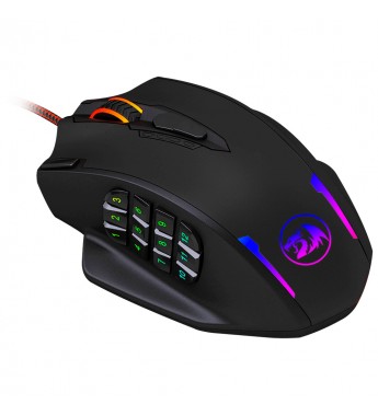 Mouse Gaming Redragon IMPACT M908 con iluminación RGB/12400DPI Ajustable/18 Botones - Negro