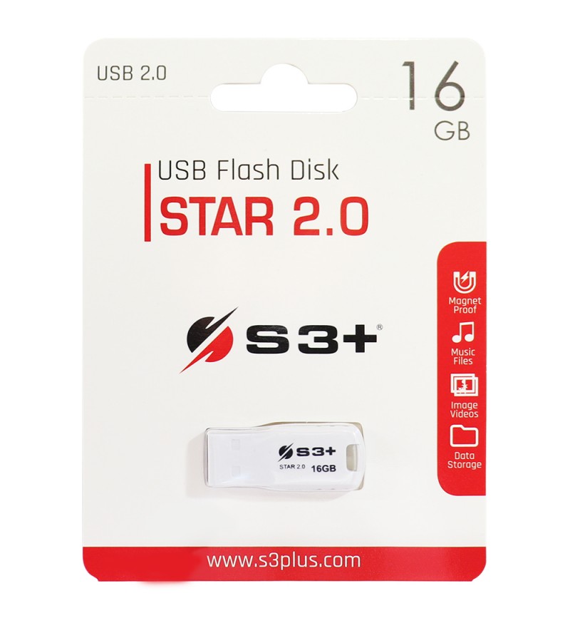 Pendrive S3+ STAR 2.0 S3PD2004016WT-R de 16GB USB - Blanco