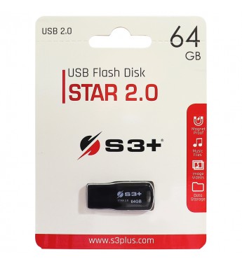 Pendrive S3+ STAR 2.0 S3PD2004064BK-R de 64GB USB - Negro