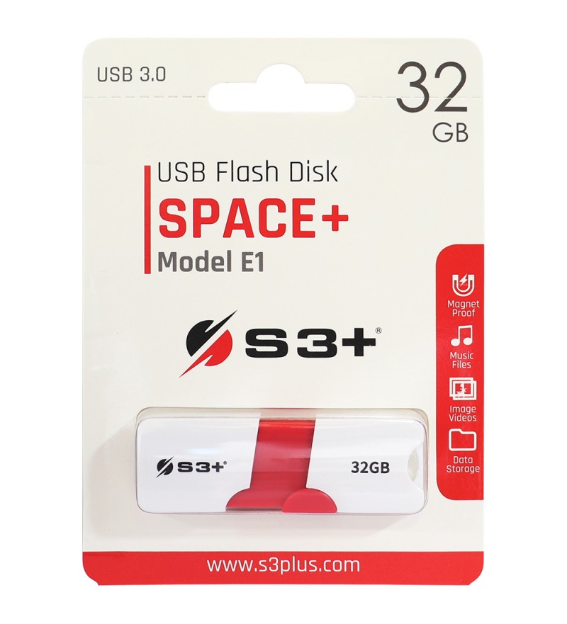 Pendrive S3+ SPACE+ Model E1 3.0 S3PD3003032BK de 32GB USB - Blanco/Rojo