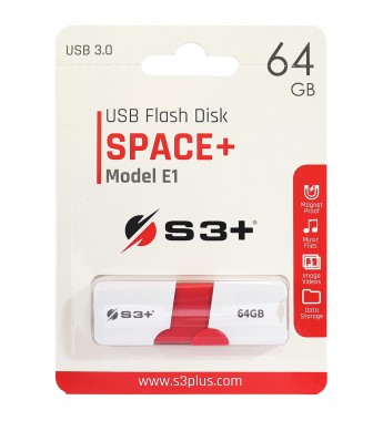 Pendrive S3+ SPACE+ Model E1 3.0 S3PD3003064BK de 64GB USB - Blanco/Rojo