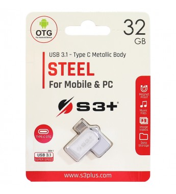 Pendrive S3+ STEEL 3.1 S3PD3104032AL-R de 32GB USB/USB-C - Plata