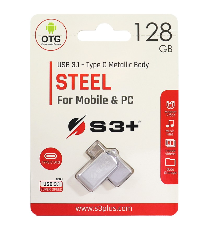 Pendrive S3+ STEEL 3.1 S3PD3104128AL-R de 128GB USB/USB-C - Plata