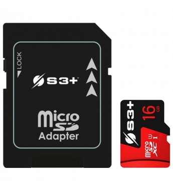 Tarjeta microSD de 16GB S3+ S3SDC10U1/16GB UHS-I Class10 - Negro/Rojo